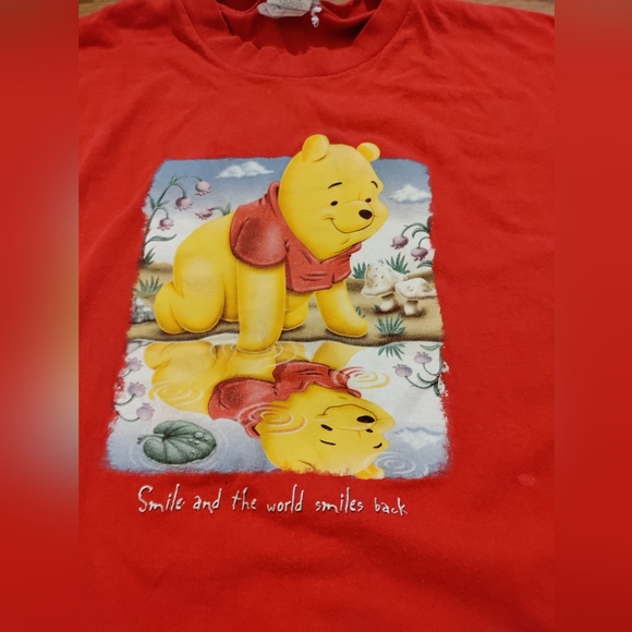 Vintage 90s Disney Store Winnie The Pooh Smile Men's Tee Shirt XL Red USA Made - Picture 4 of 8